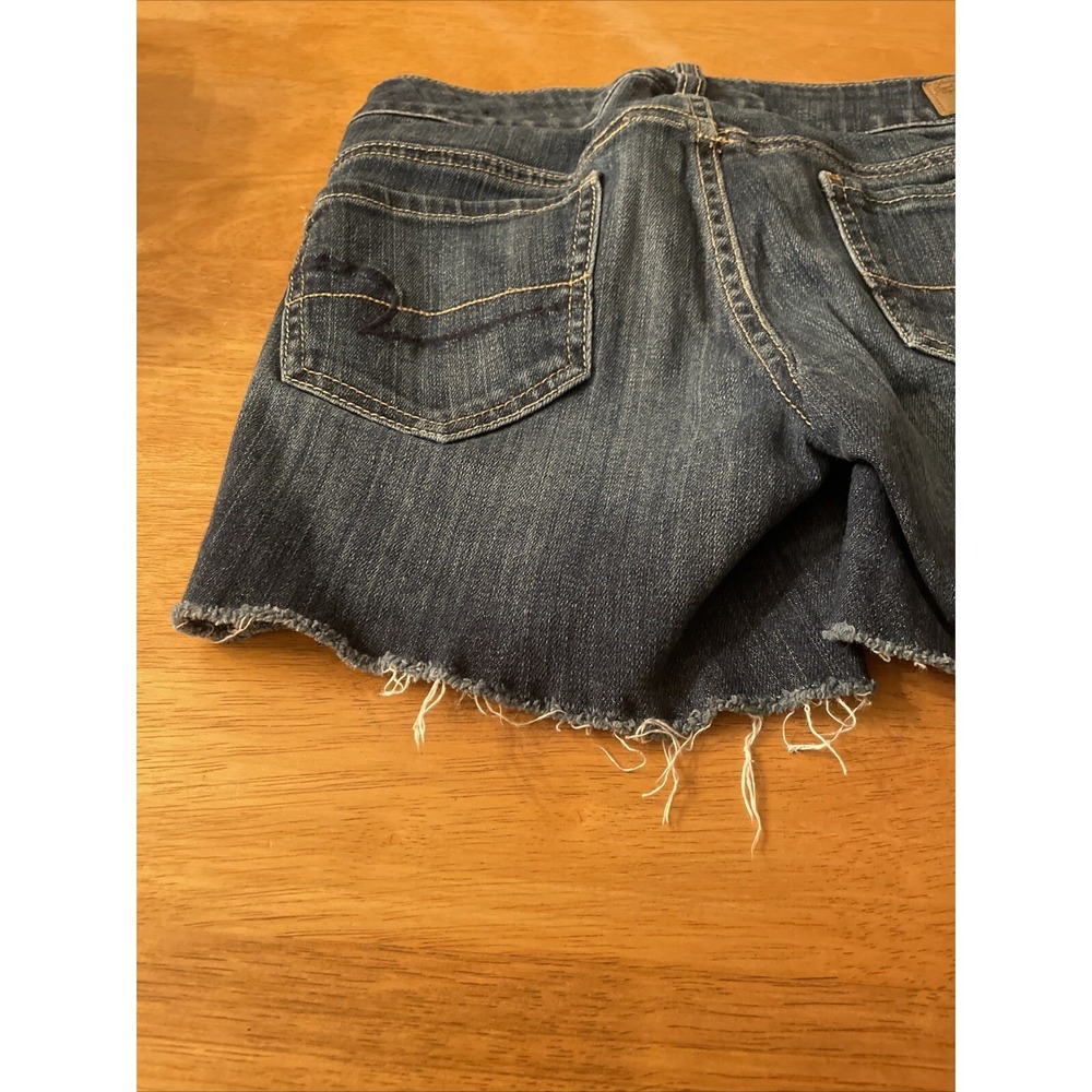 American Eagle AE Shorts Size 2 26 Stretch Dark Jean Blue Denim Cutoff Daisy - Picture 6 of 10